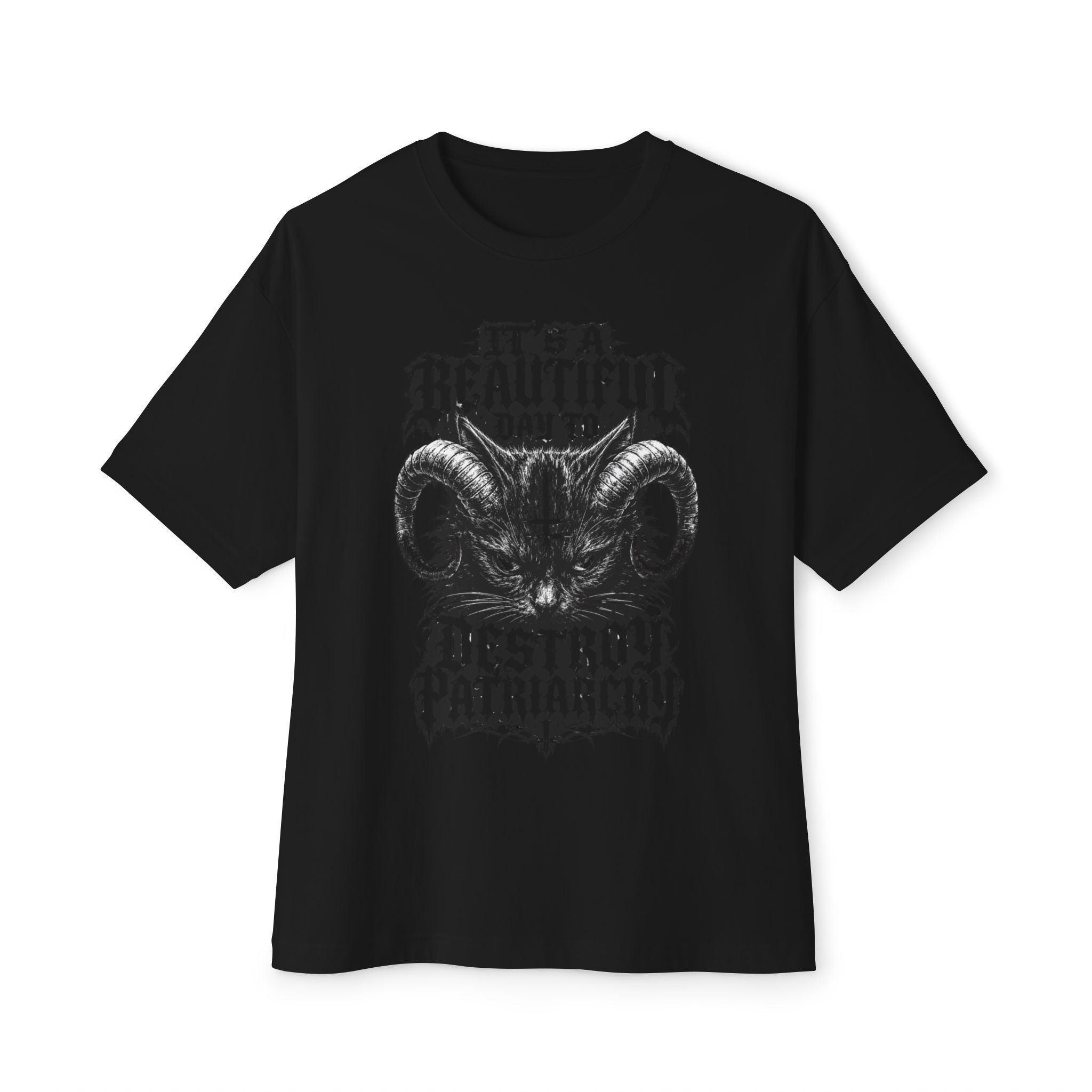 Oversized Tee — "A Beautiful Day to Destroy the Patriarchy" Graphic T‑Shirt (Ram Skull)