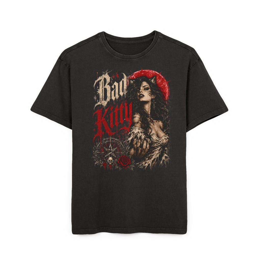 Acid Washed  Oversize Tee "Bad Kitty"