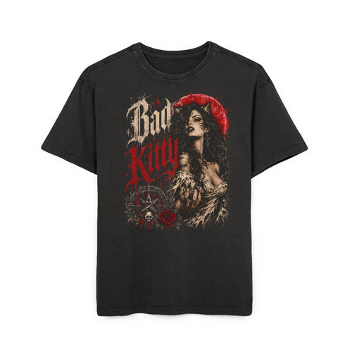 Acid Washed  Oversize Tee "Bad Kitty"