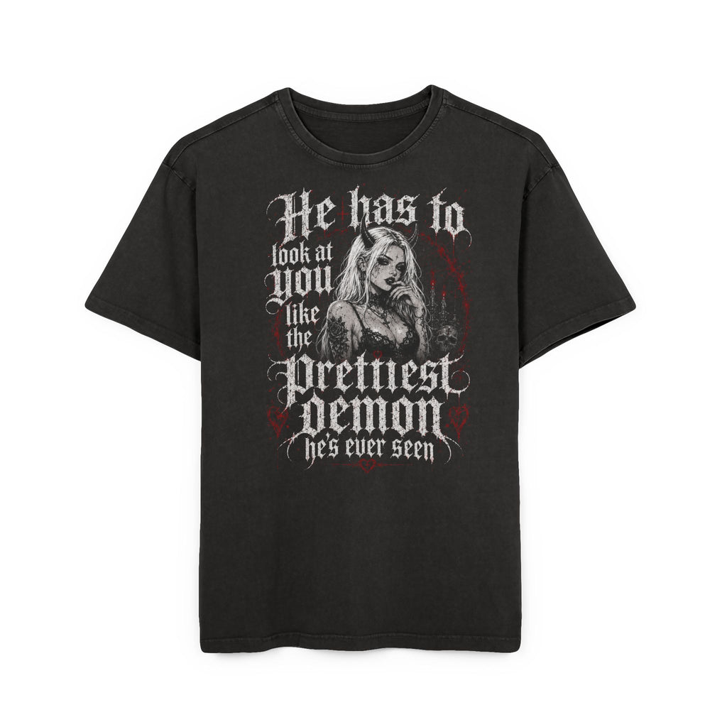 Prettiest Demon Graphic Tee — Acid Wash Oversized Men’s Shirt