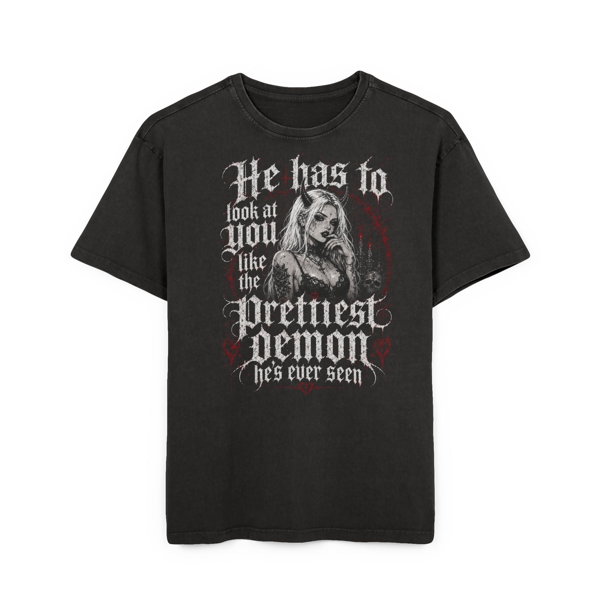 Prettiest Demon Graphic Tee — Acid Wash Oversized Men’s Shirt