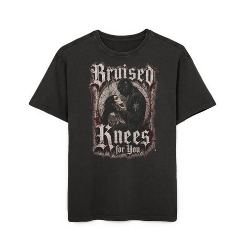 Bruised Knees Graphic Tee — Vintage Gothic Acid-Wash Shirt