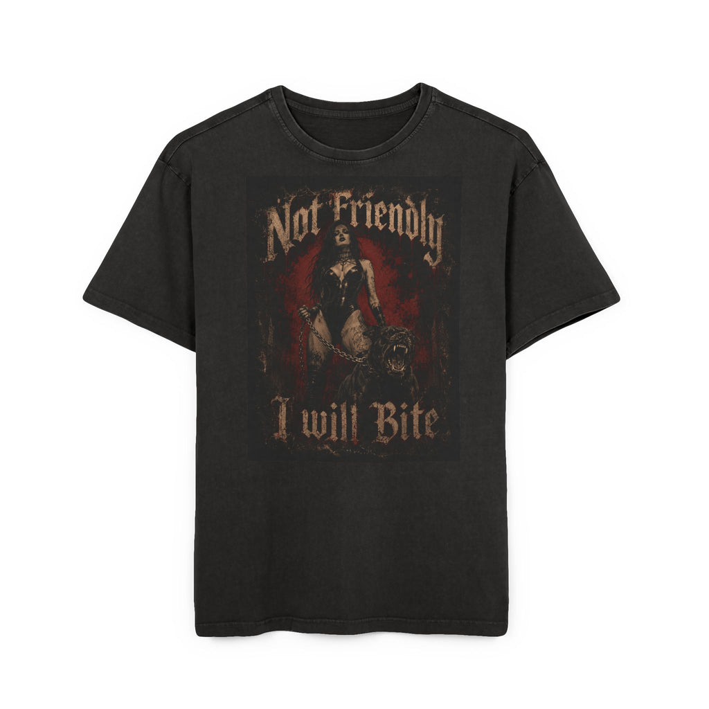 Acid wash Tee “Not Friendly I Will Bite”