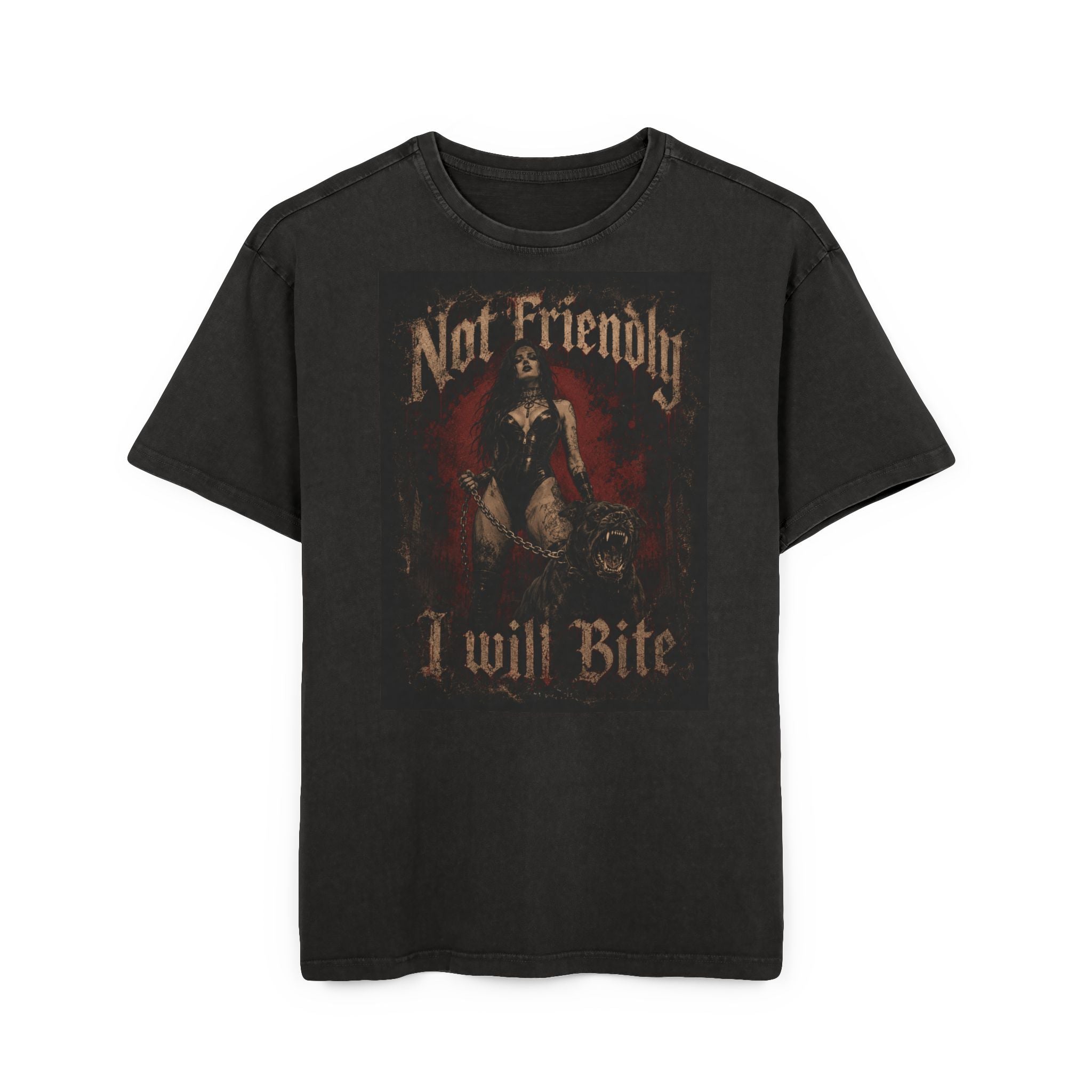 Acid wash Tee “Not Friendly I Will Bite”