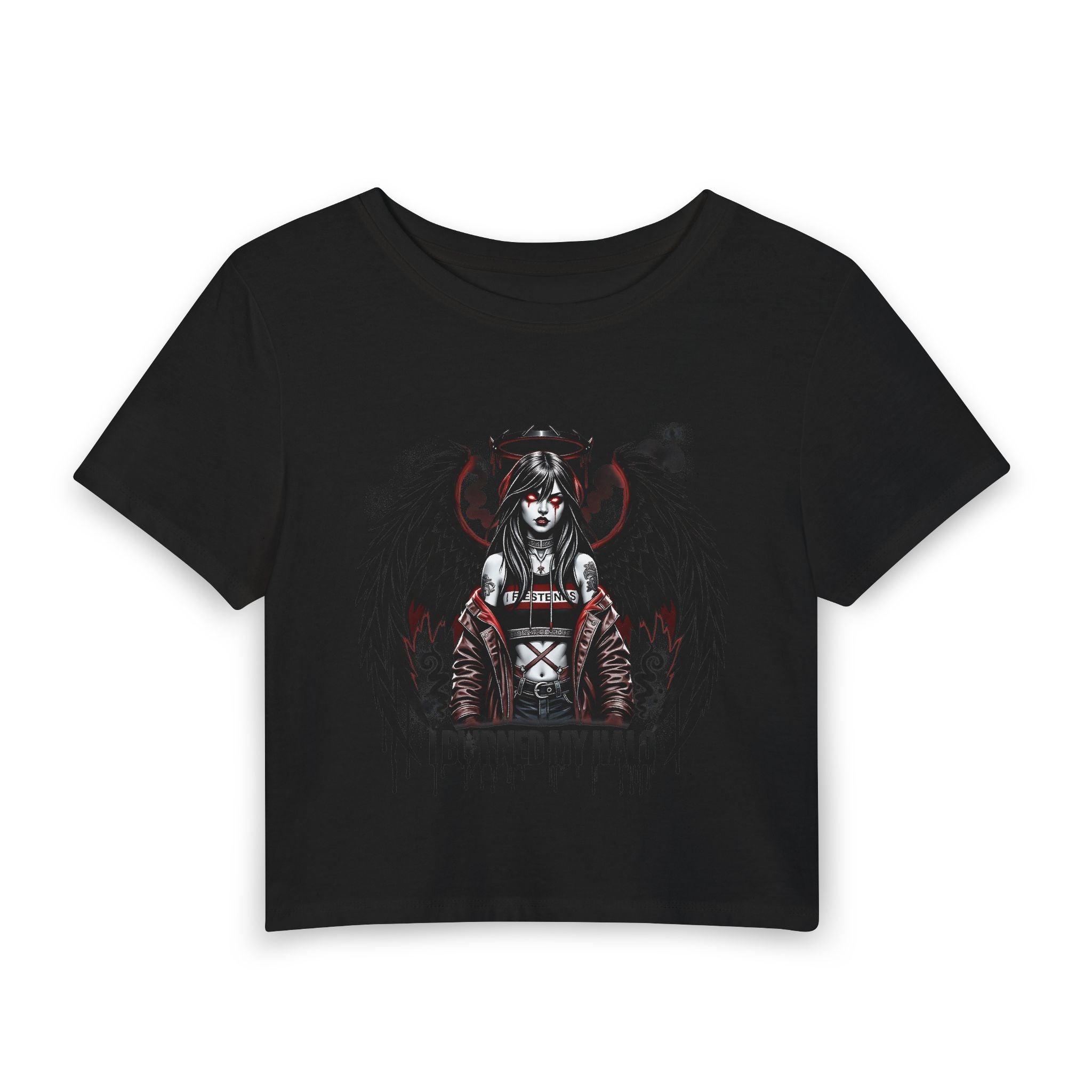 Burned My Halo Angel Graphic Tee — Women's Gothic Crop Top