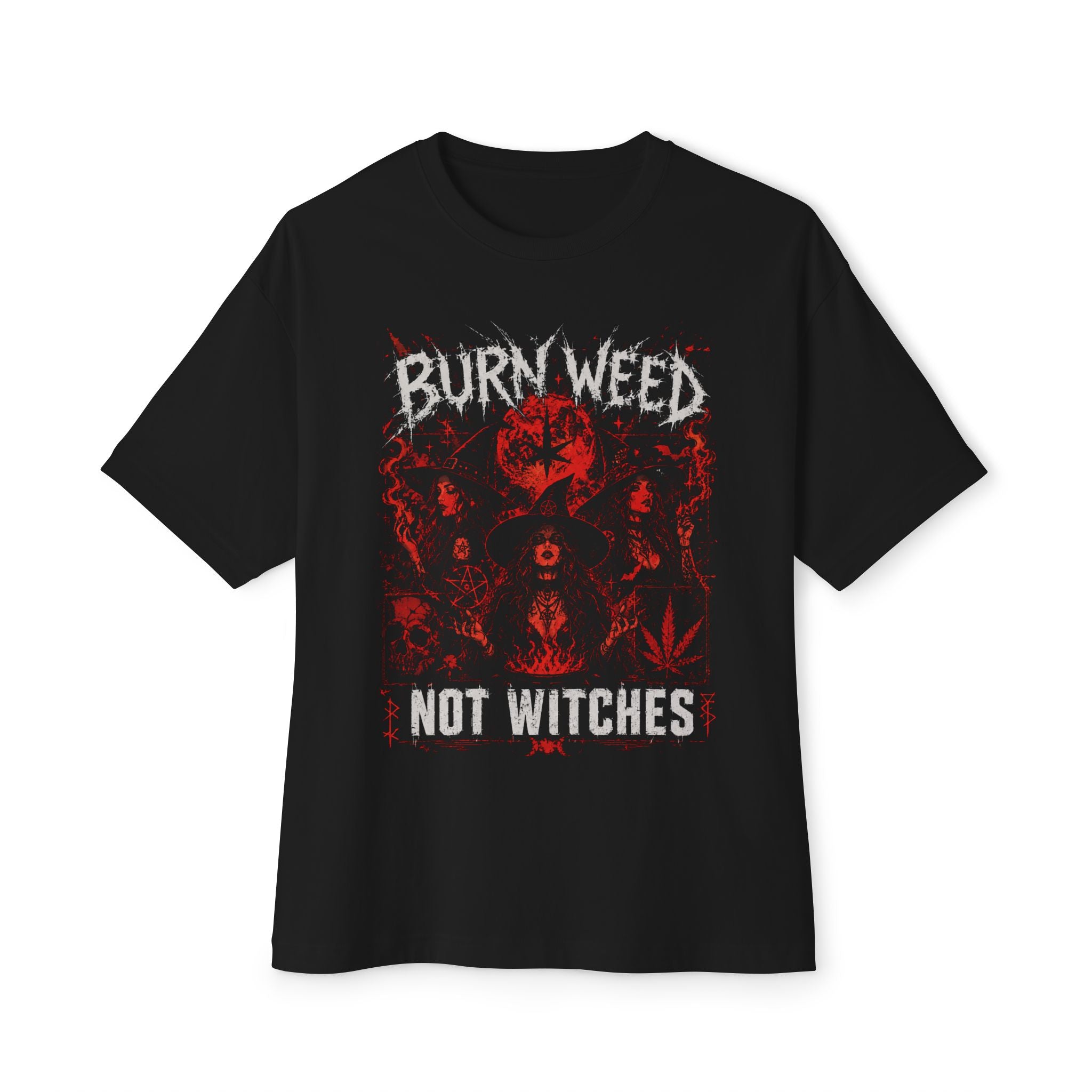 Burn Weed Not Witches Tee — Graphic Oversized Boxy T-Shirt