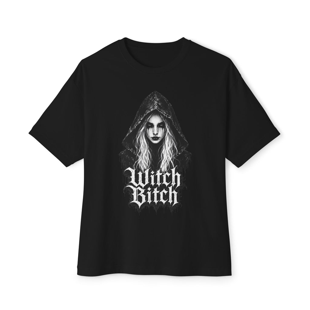 Witch Bitch Graphic Tee — Gothic Hooded Witch Portrait Oversized T‑Shirt
