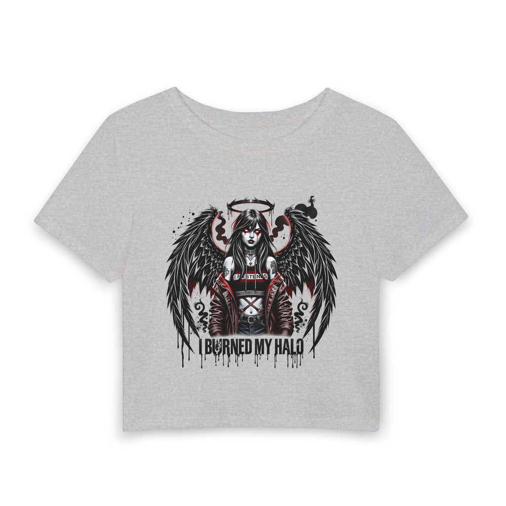Burned My Halo Angel Graphic Tee — Women's Gothic Crop Top