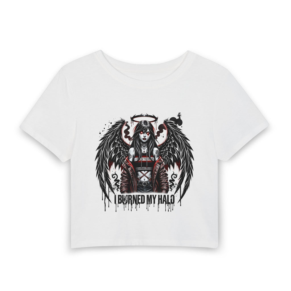 Burned My Halo Angel Graphic Tee — Women's Gothic Crop Top