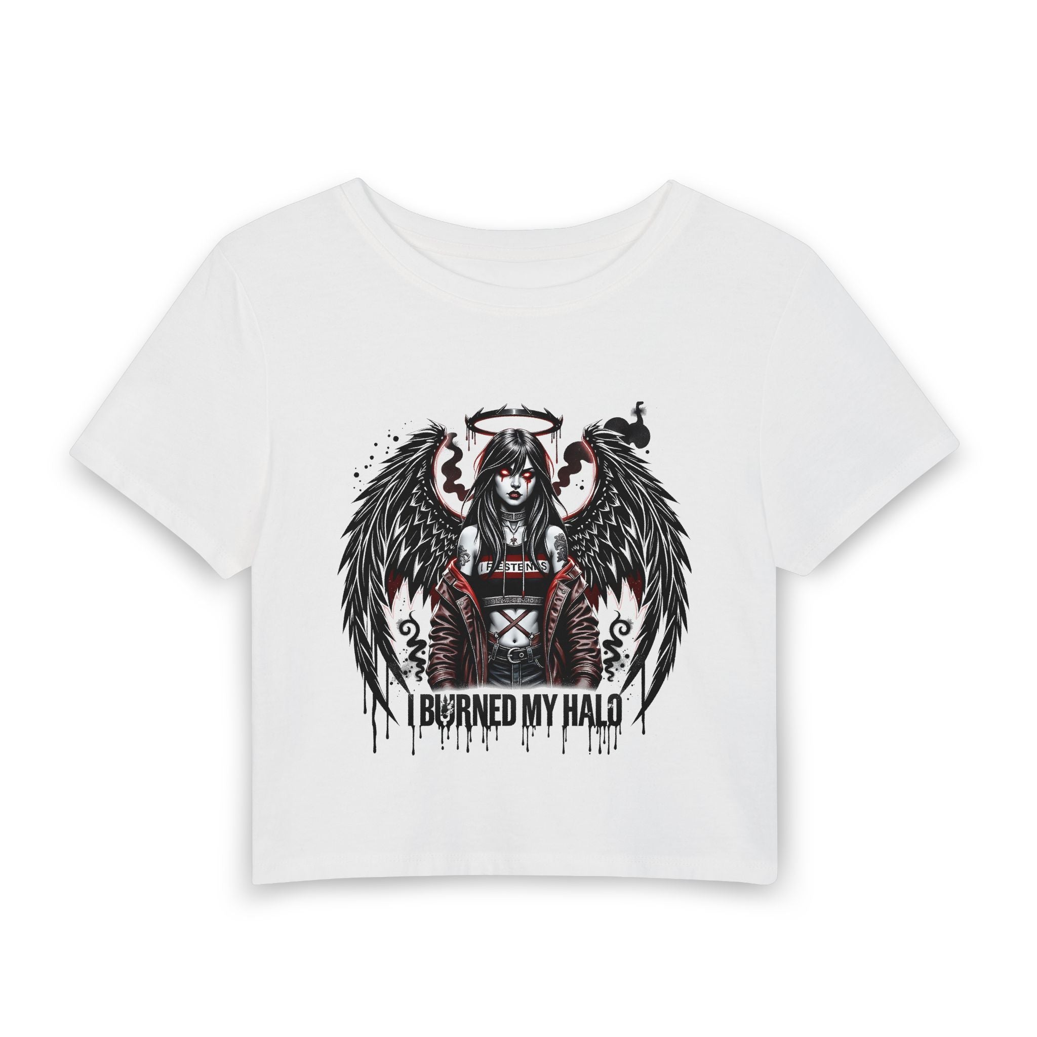 Burned My Halo Angel Graphic Tee — Women's Gothic Crop Top
