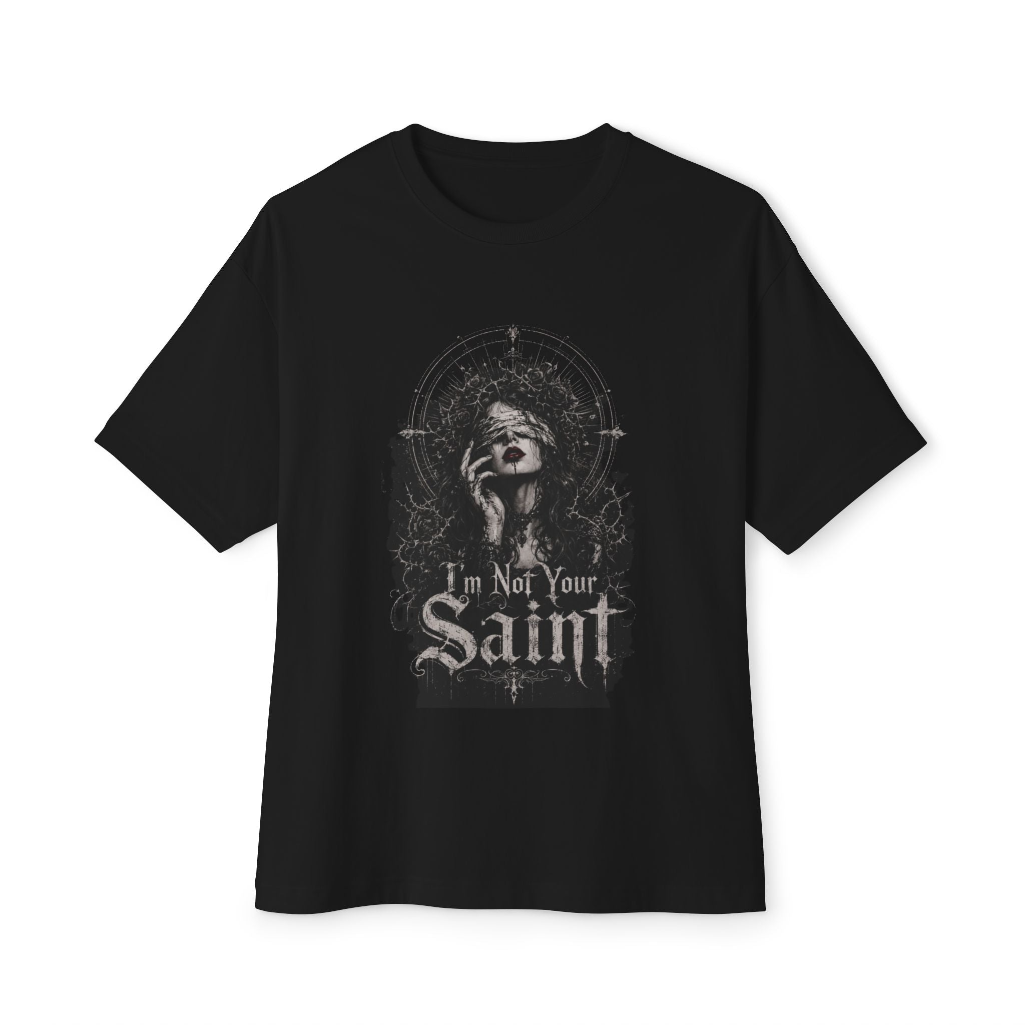 I'm Not Your Saint Tee — Gothic Oversized Boxy T-Shirt