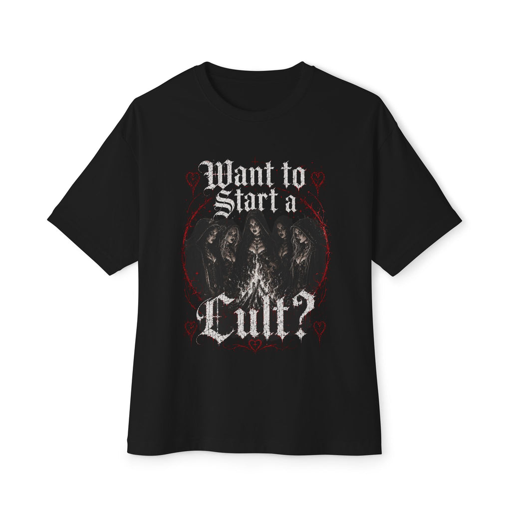 Cult Graphic Tee — "Want to Start a Cult?" Gothic Horror Shirt