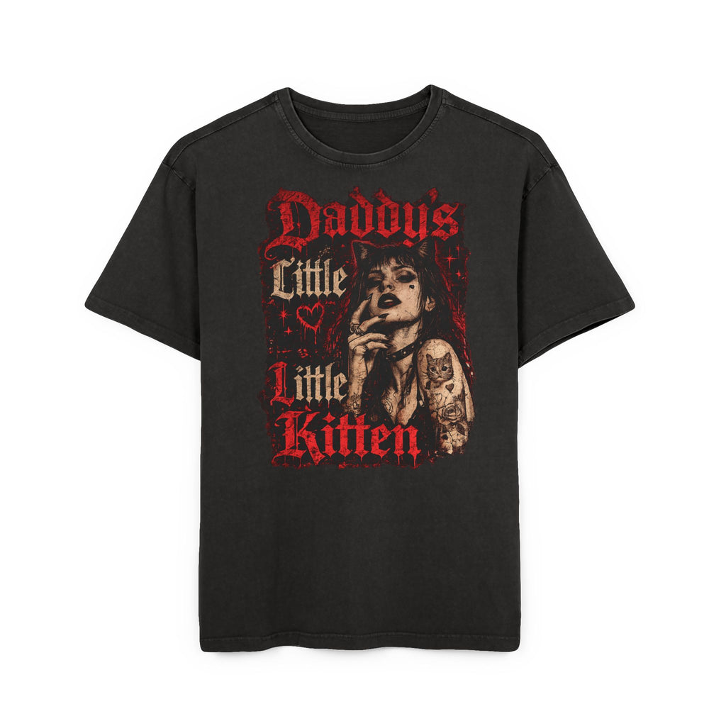 "Daddy's Little Kitten" Gothic Graphic Acid Wash Tee