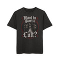 Cult Gothic Tee — "Want to Start a Cult?" Acid-Wash Men's Oversized Shirt