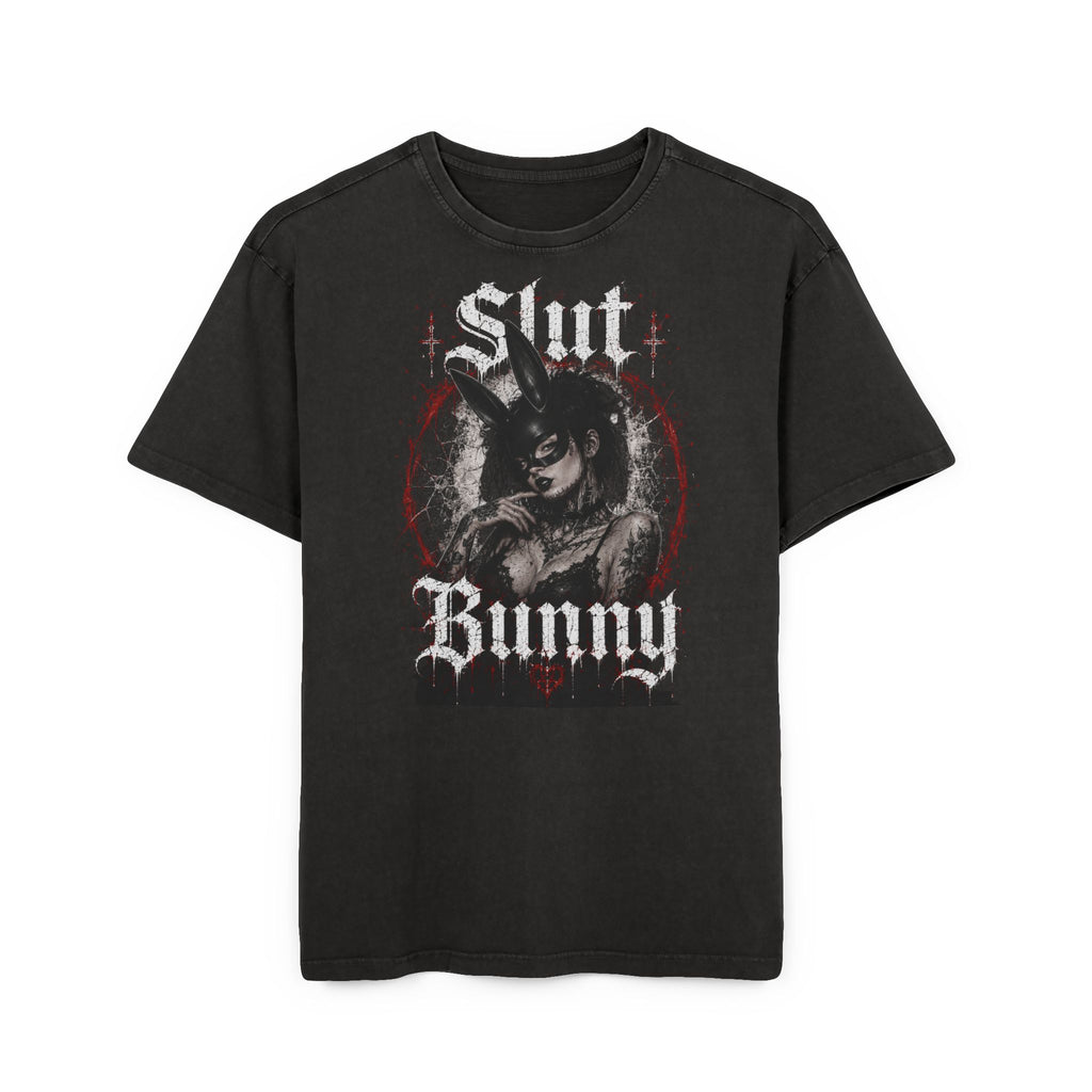 Slut Bunny Graphic Tee — Goth Acid-Wash Oversized Shirt