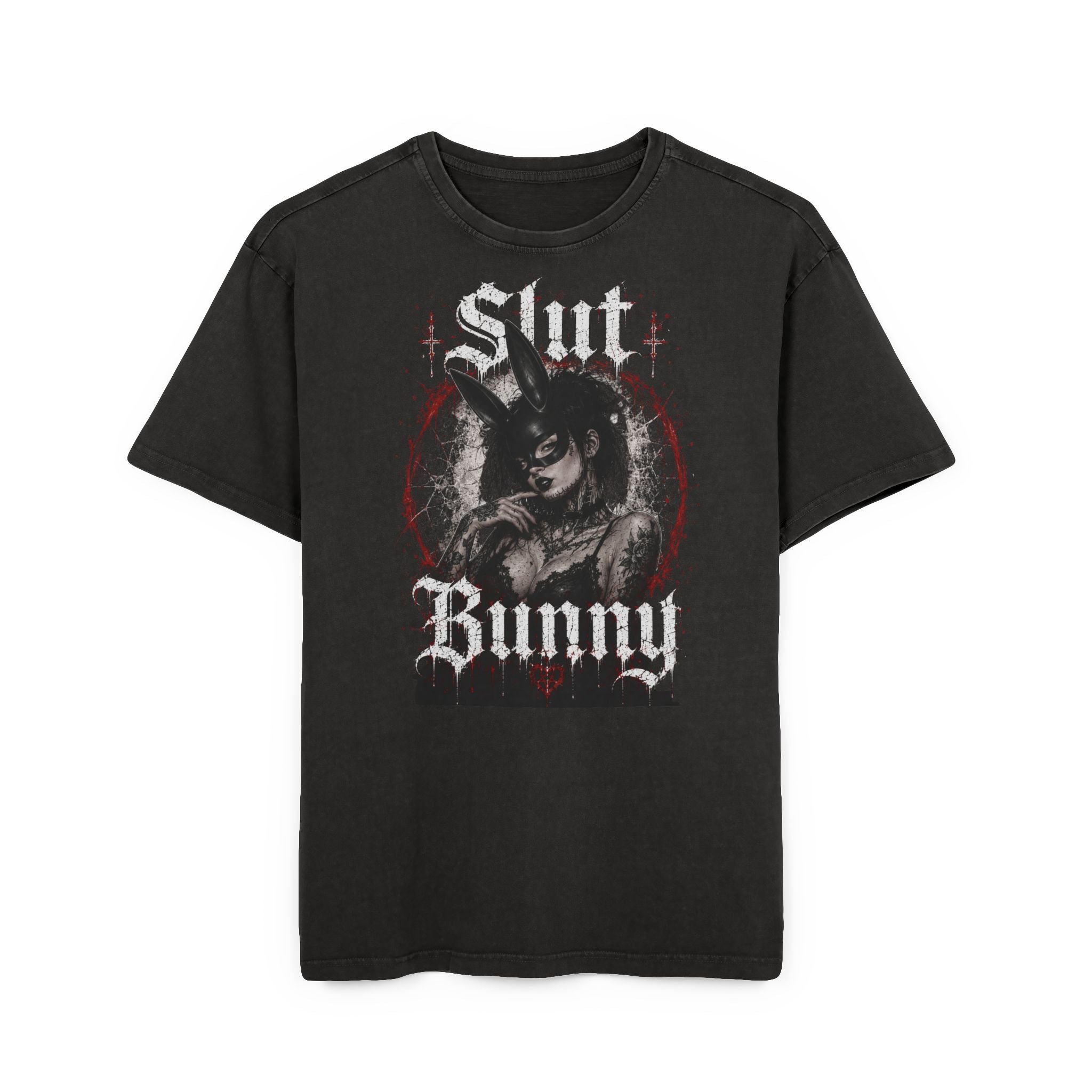 Slut Bunny Graphic Tee — Goth Acid-Wash Oversized Shirt