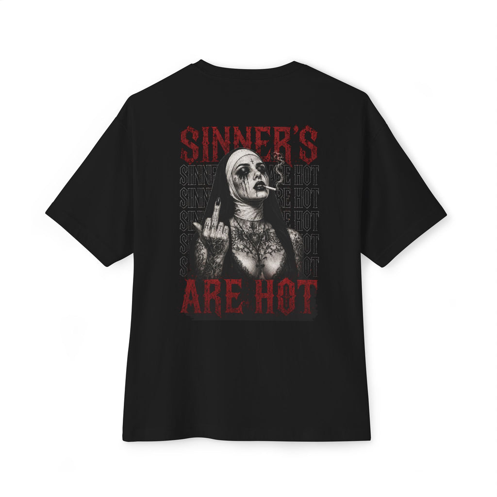 Boxy Tee — “Sinner” Gothic Graphic T‑Shirt (Sinner’s Are Hot Back Print)