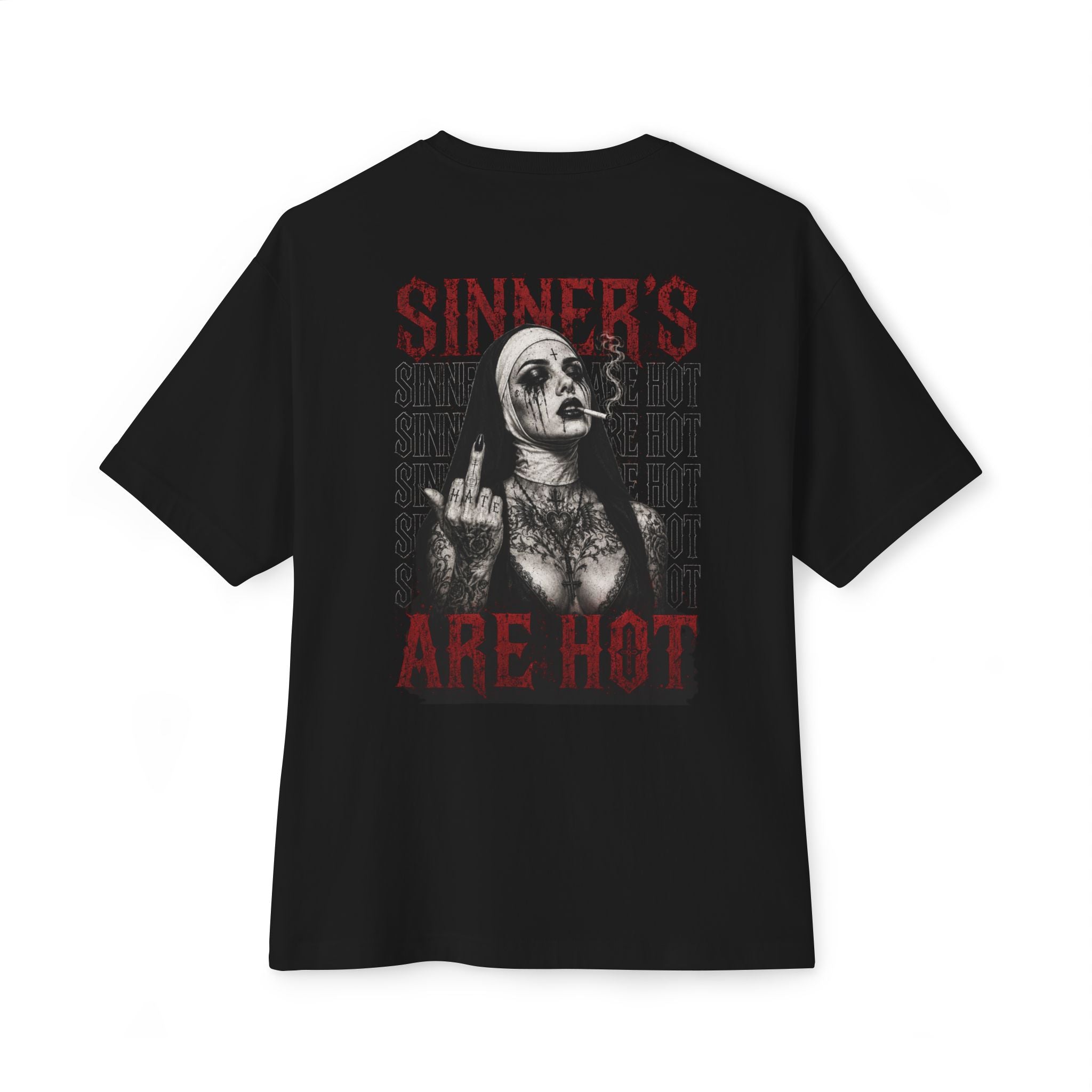 Boxy Tee — “Sinner” Gothic Graphic T‑Shirt (Sinner’s Are Hot Back Print)