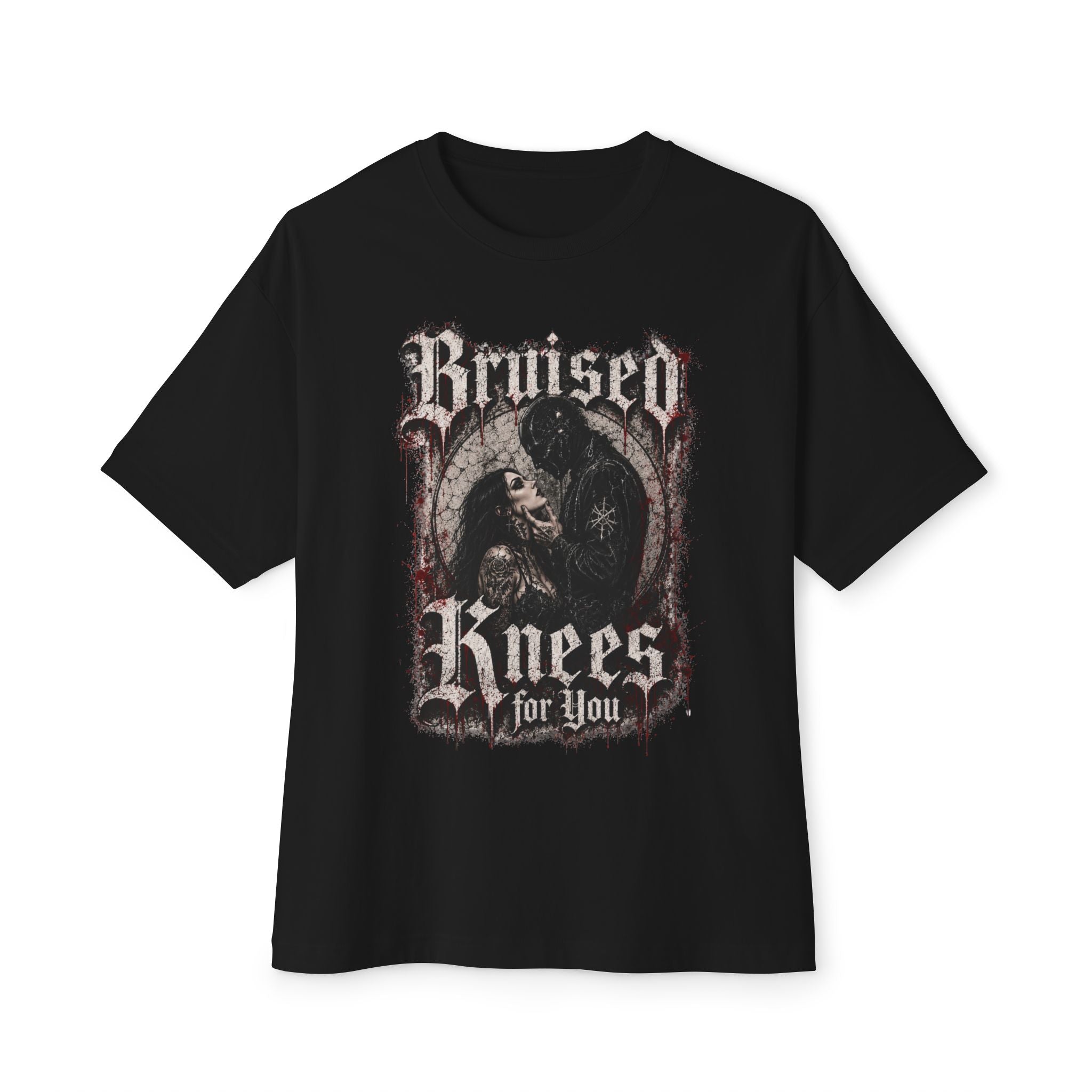 Bruised Knees Tee — Gothic Skull Graphic Boxy T-Shirt