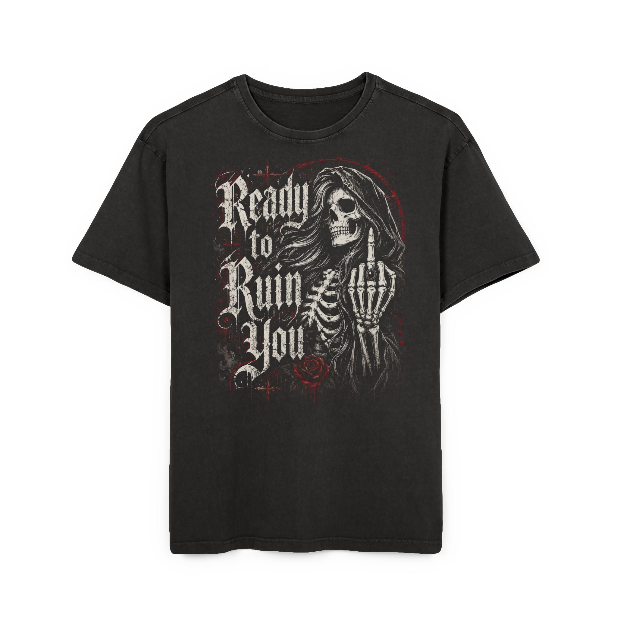Ready to Ruin You Tee — Men's Acid Wash Skeleton Graphic T‑Shirt