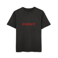 Sinner's Are Hot Graphic Tee — Gothic Acid-Wash Oversized T-Shirt
