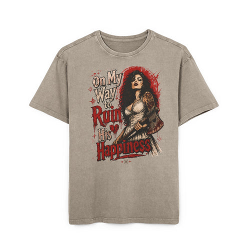 Acid Wash Tee — "On My Way to Ruin Your Happiness" Gothic Graphic Shirt