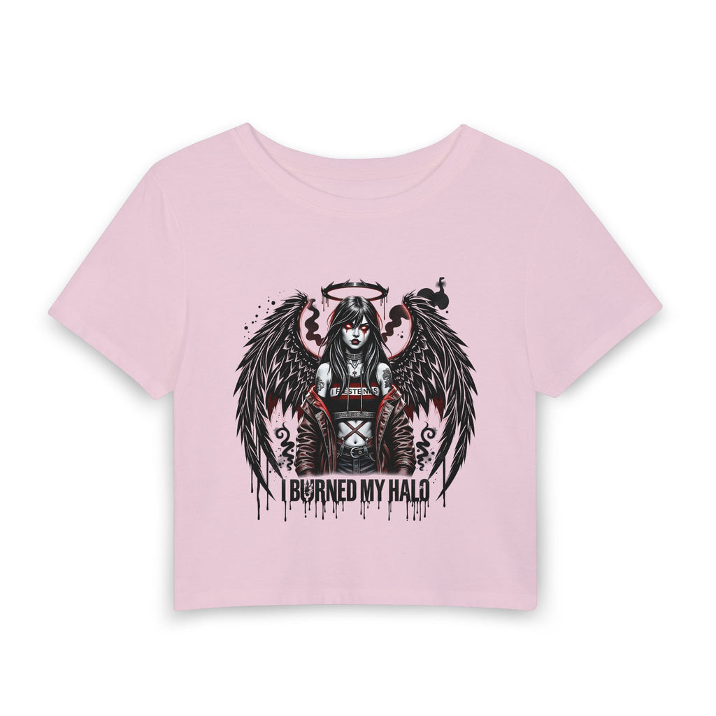 Burned My Halo Angel Graphic Tee — Women's Gothic Crop Top