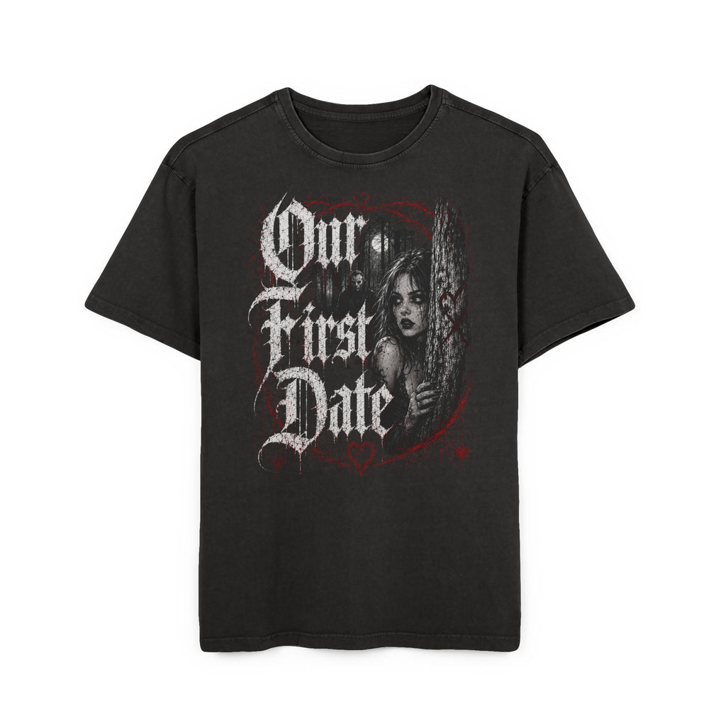 Gothic "Our First Date" Acid-Wash Tee