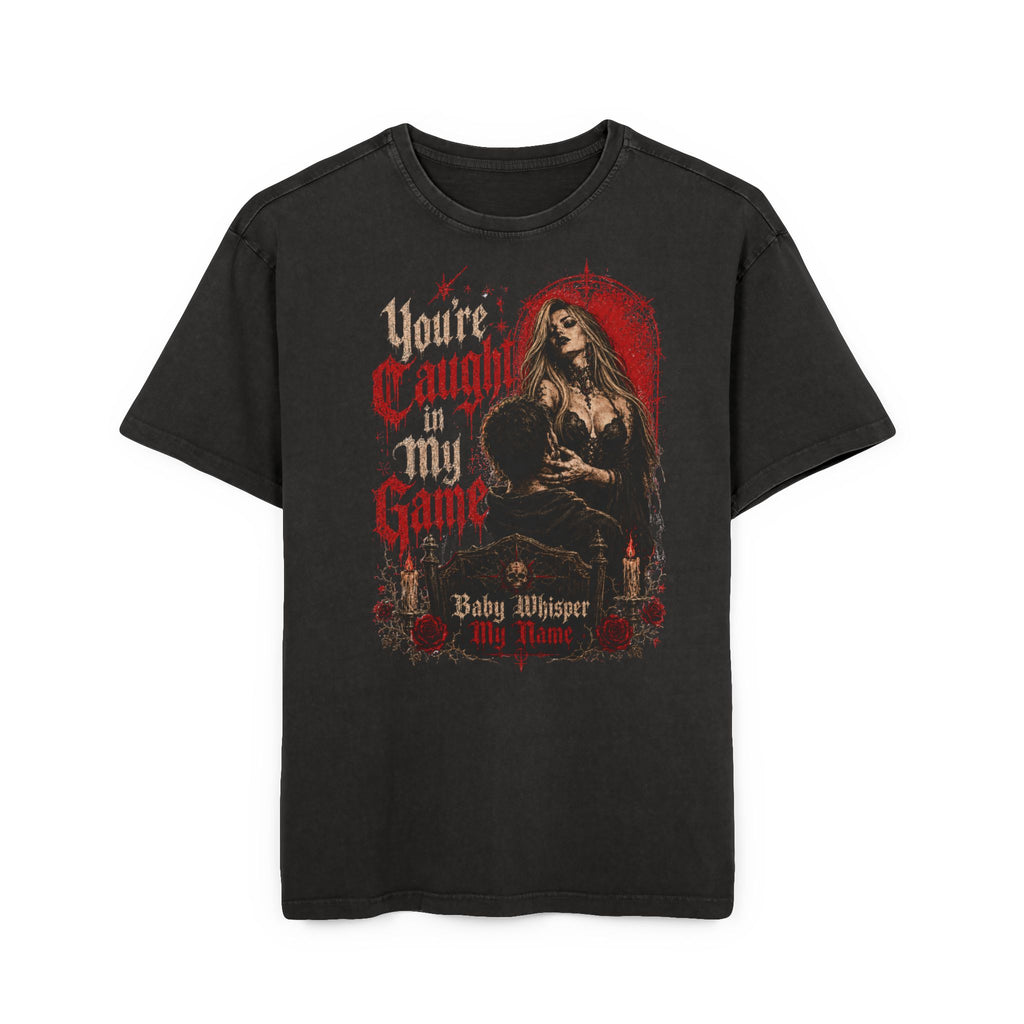 Acid-Wash Graphic Shirt "You're Caught in My Game"