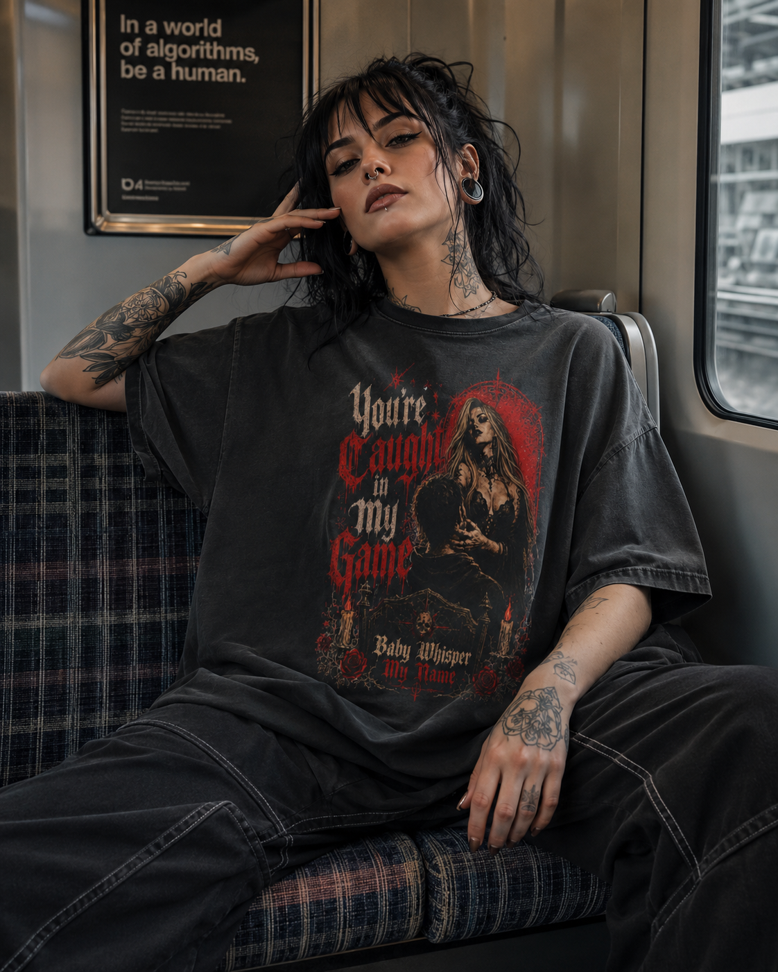 Acid-Wash Graphic Shirt "You're Caught in My Game"
