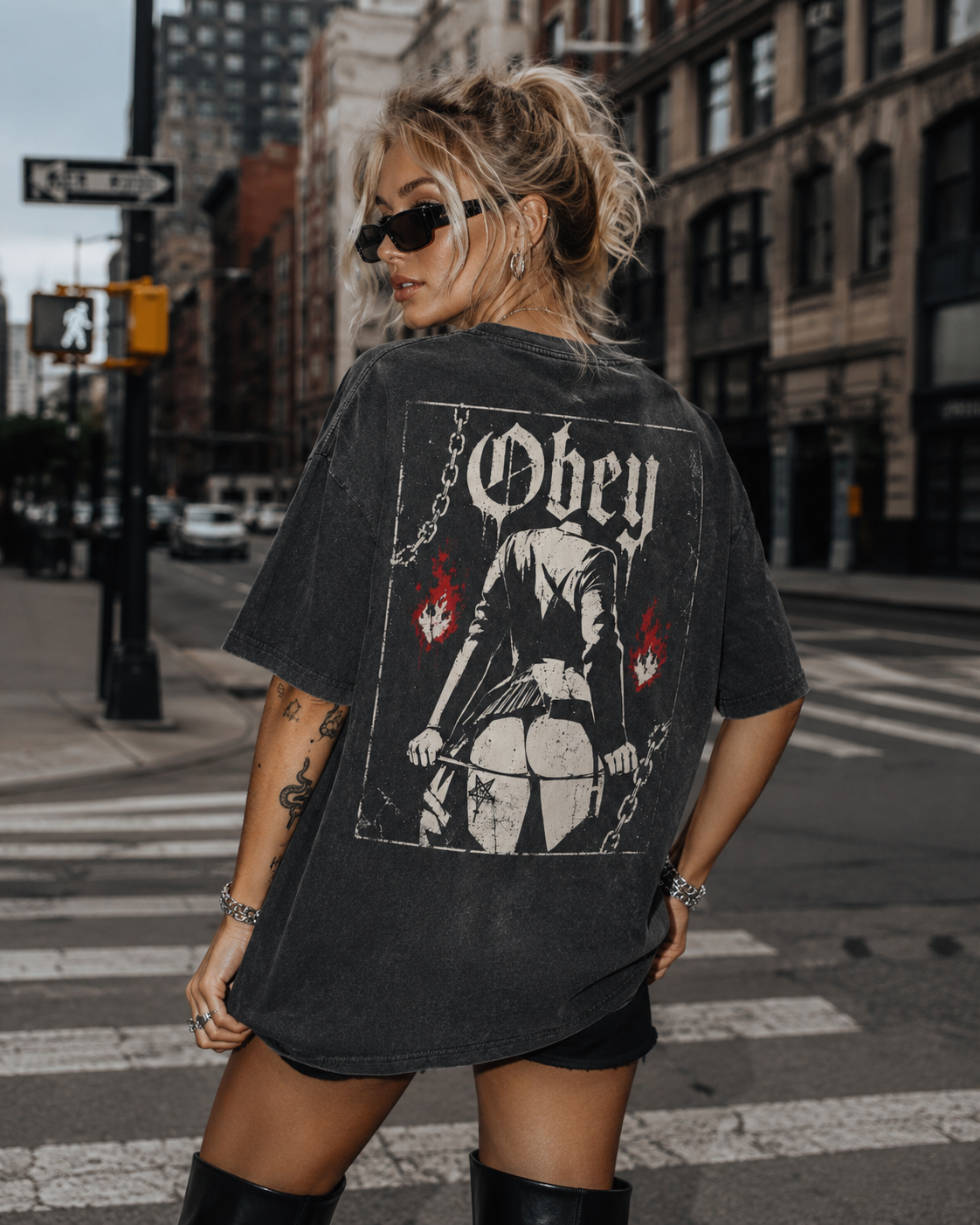 Acid Washed Heavy Oversize Tee "Obey"