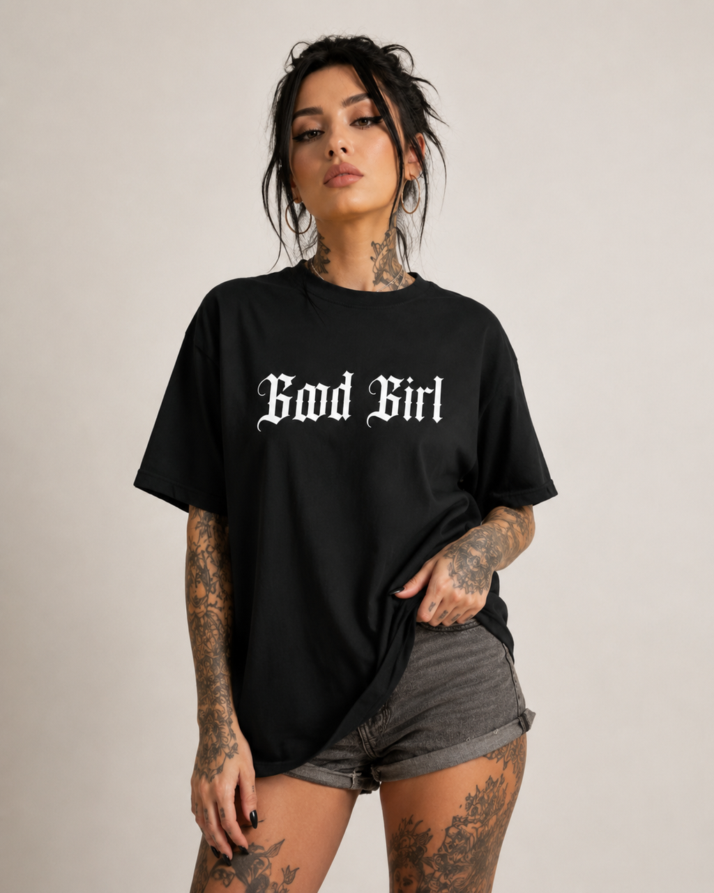 Good Girl Gothic Tee — Black Graphic Statement T‑Shirt