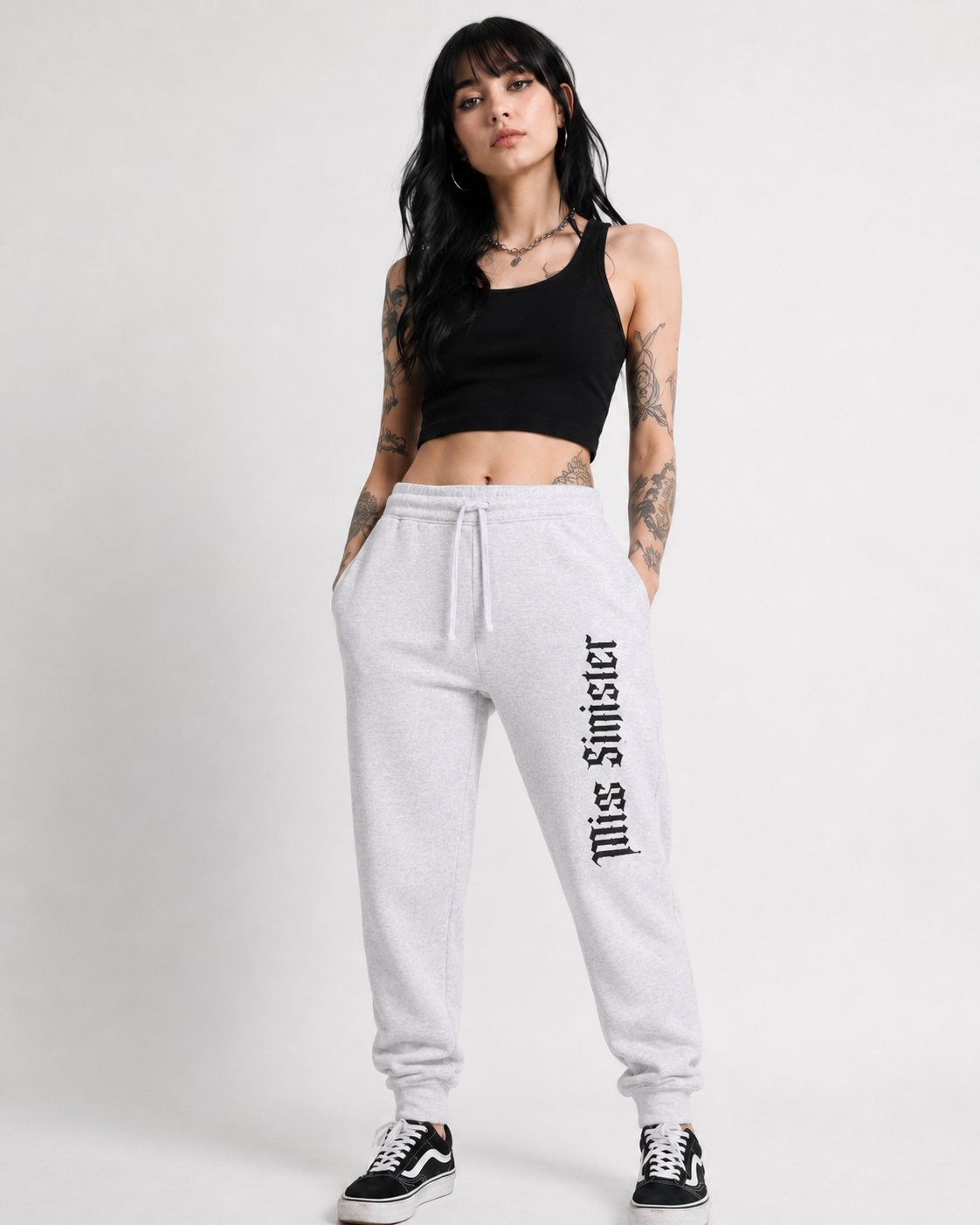 Embroidered 'Miss Sinister' Fleece Joggers — Gothic Script Sweatpants