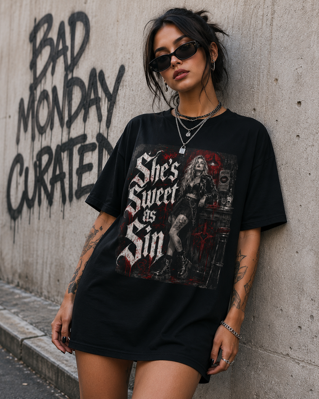 She's Sweet as Sin Tee — Gothic Oversized Boxy T-Shirt