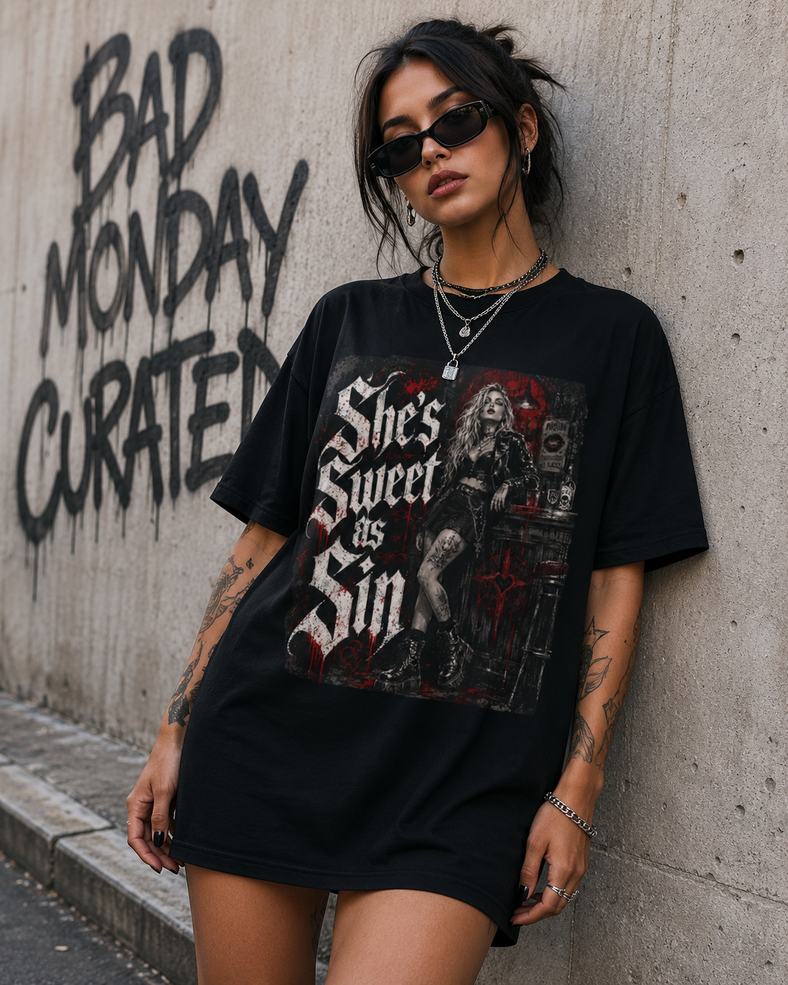 She's Sweet as Sin Tee — Gothic Oversized Boxy T-Shirt
