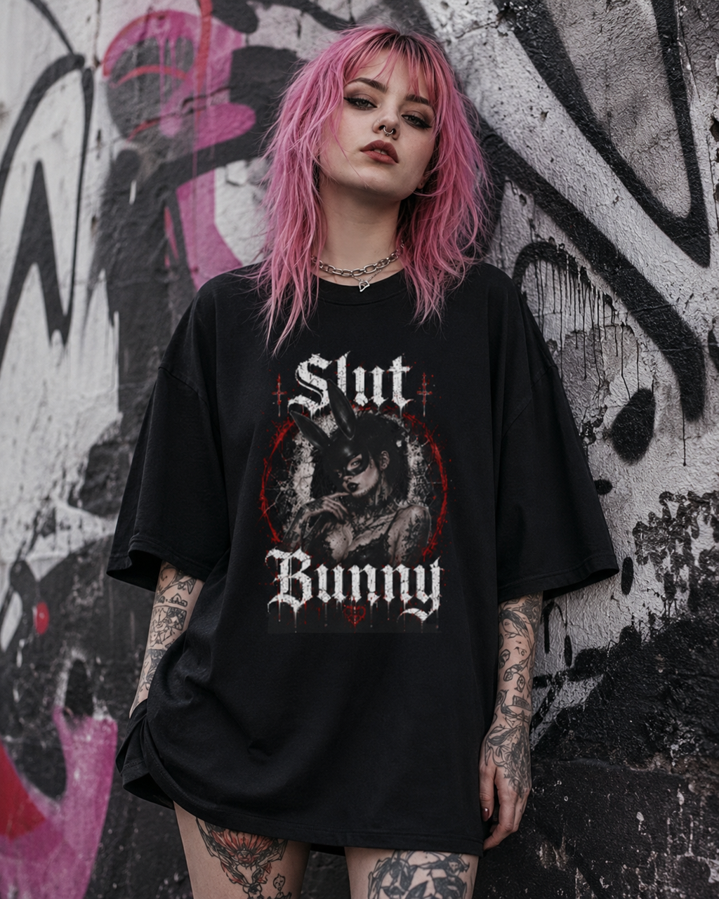Graphic Tee — 'Slut Bunny' Gothic Bunny Illustration