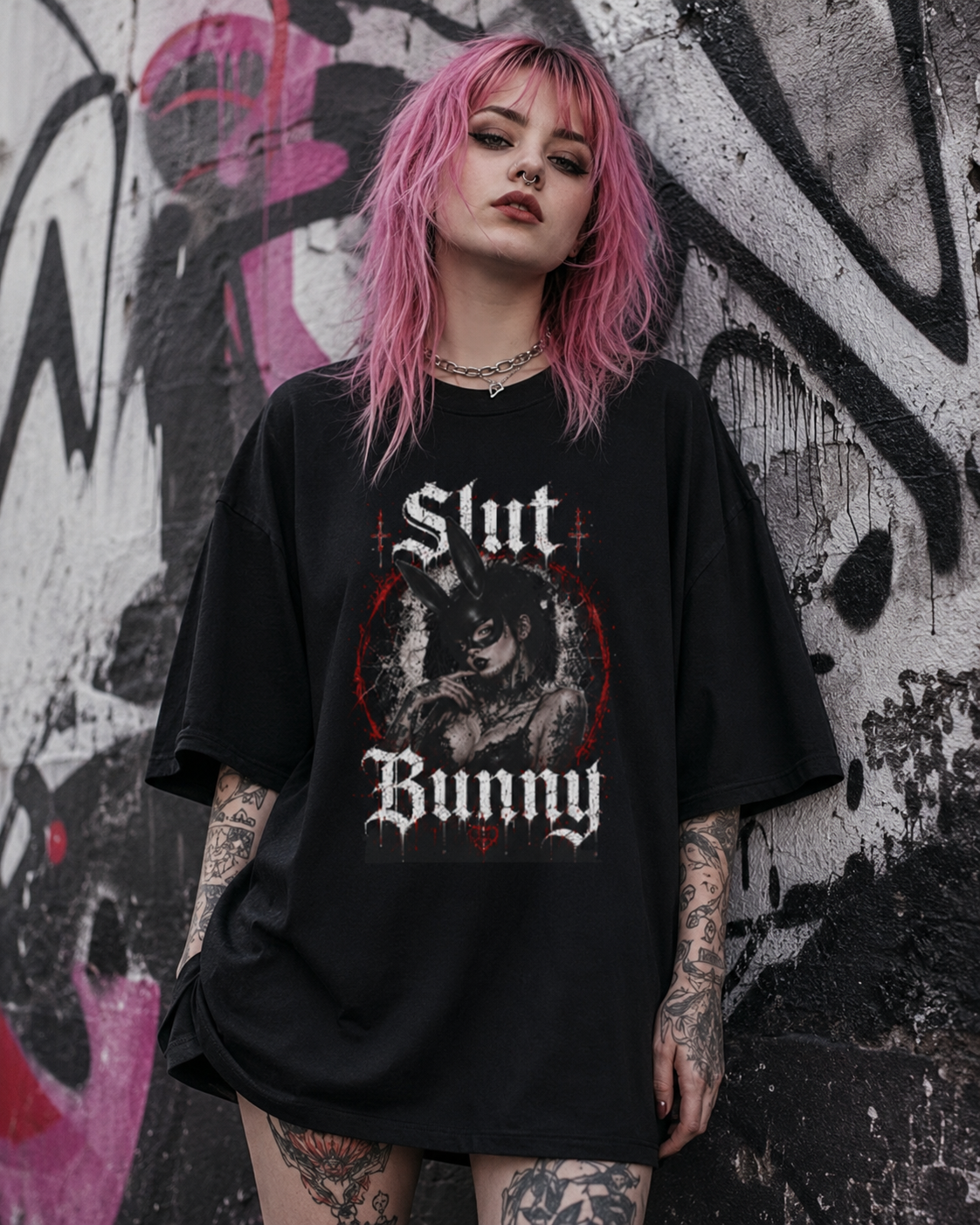 Graphic Tee — 'Slut Bunny' Gothic Bunny Illustration