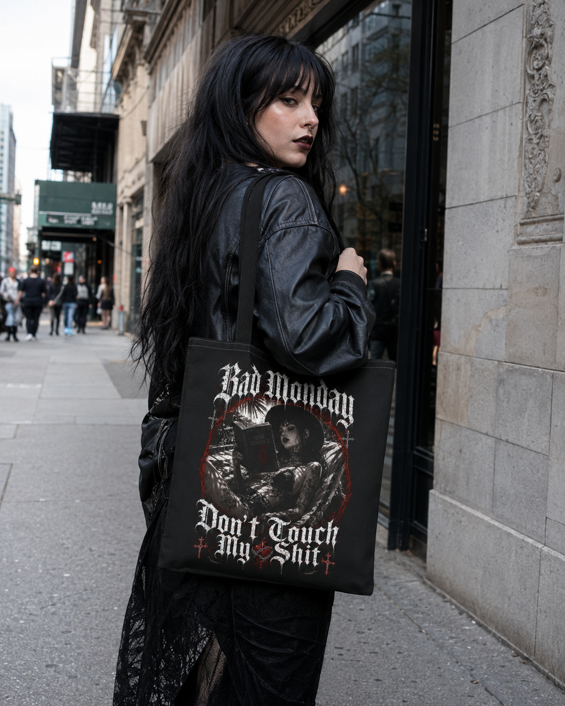 Gothic "Bad Monday - Don't Touch My Shit" Tote Bag