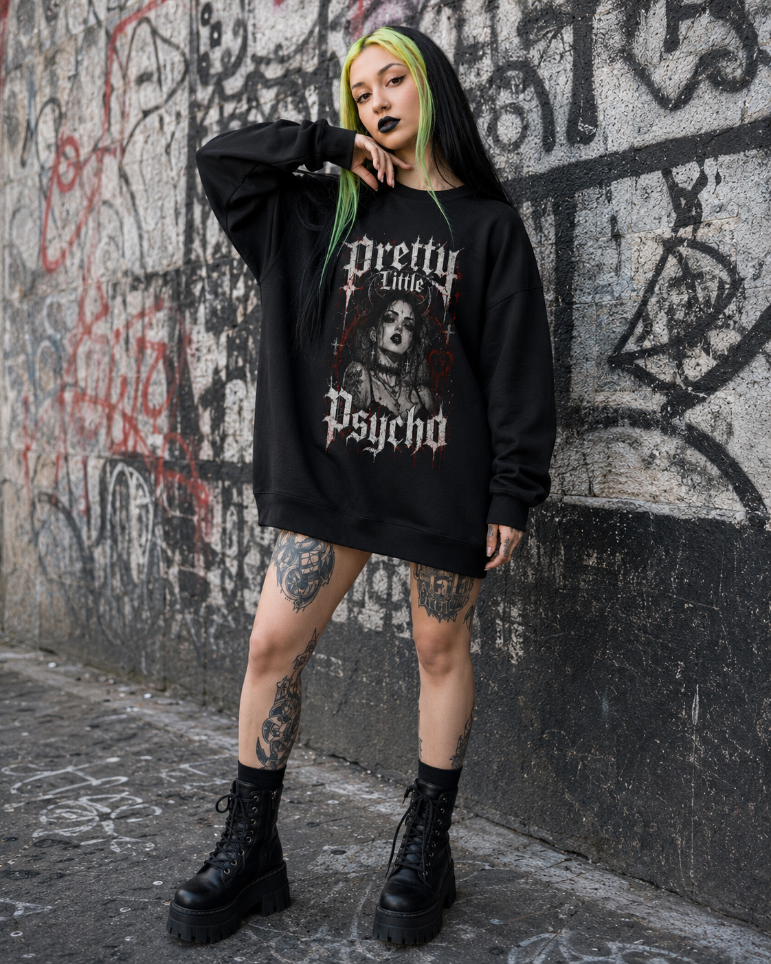 Sweatshirt — "Pretty Little Psycho" Gothic Portrait Crewneck