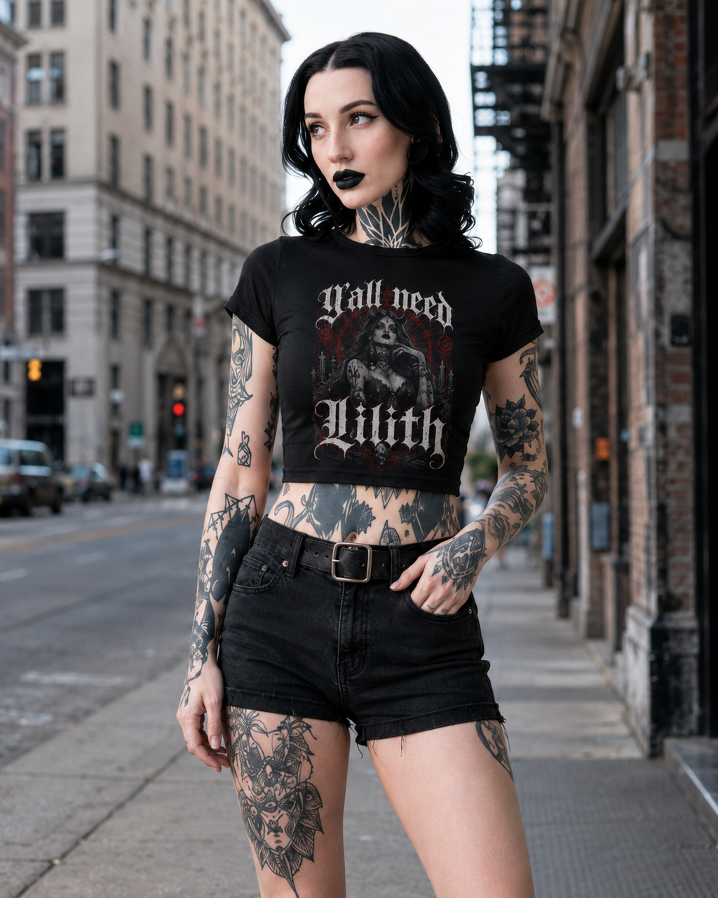 Lilith Gothic Crop Tee — "Y'all Need Lilith" Dark Witch Graphic