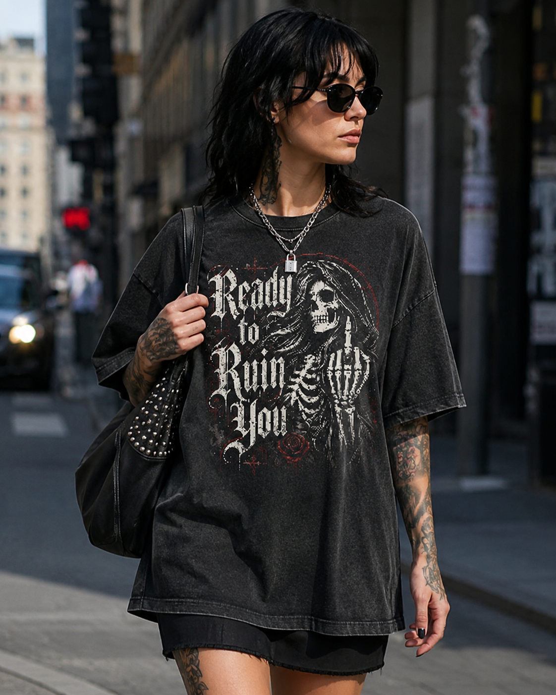 Ready to Ruin You Tee — Men's Acid Wash Skeleton Graphic T‑Shirt