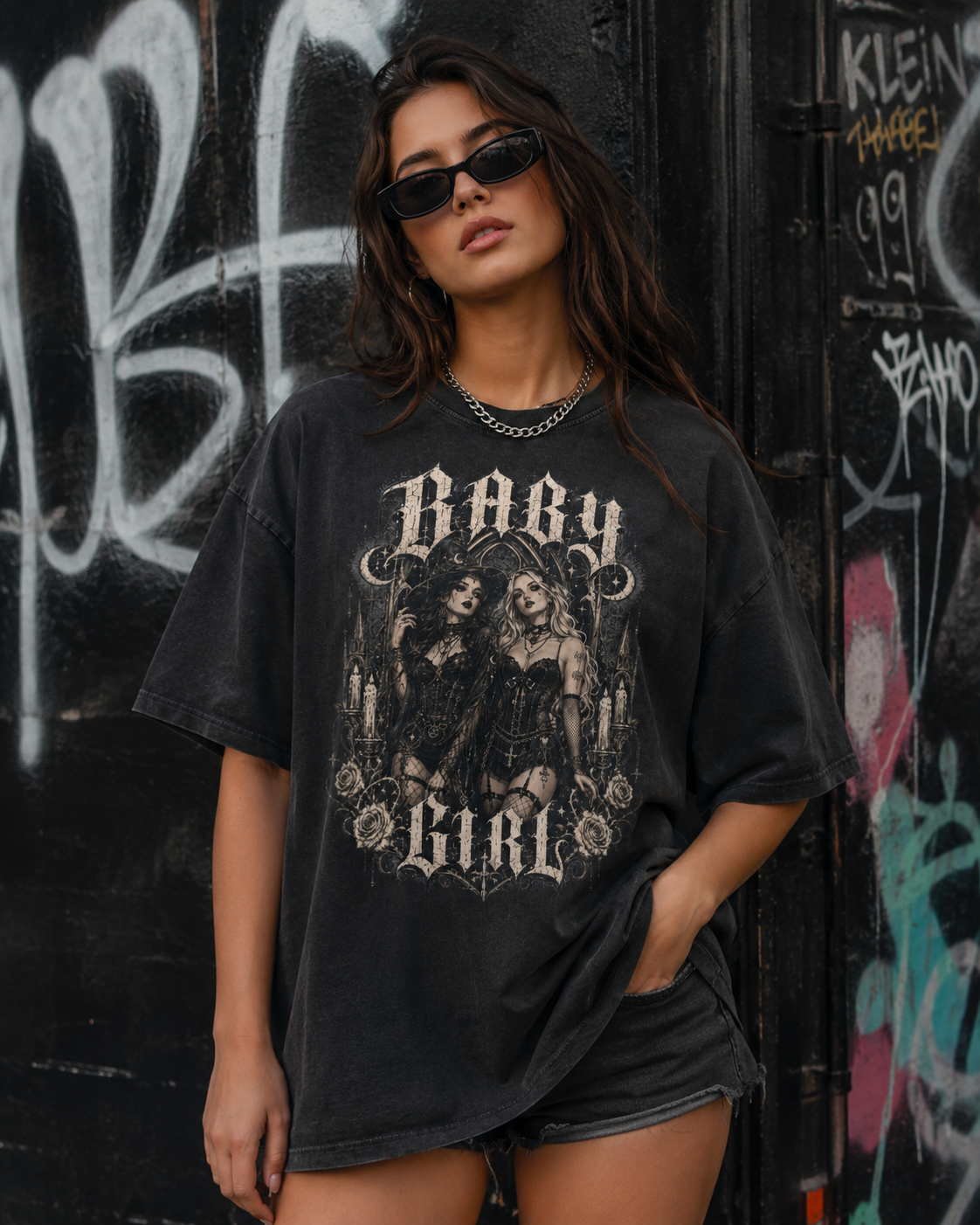 Vintage Gothic 'Baby Girl' Acid Wash Tee