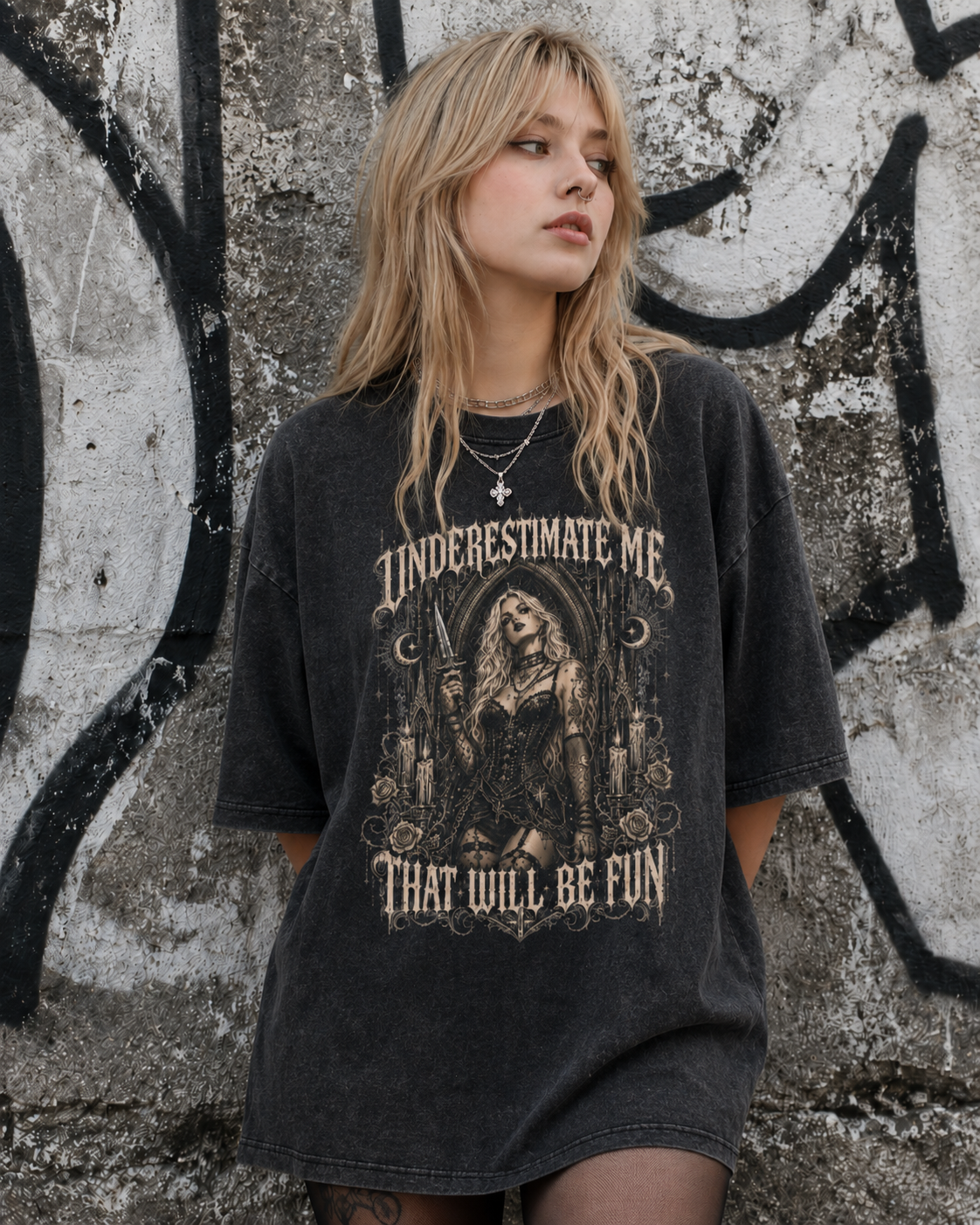 "Underestimate Me That Will Be Fun" Acid Wash Graphic Tee