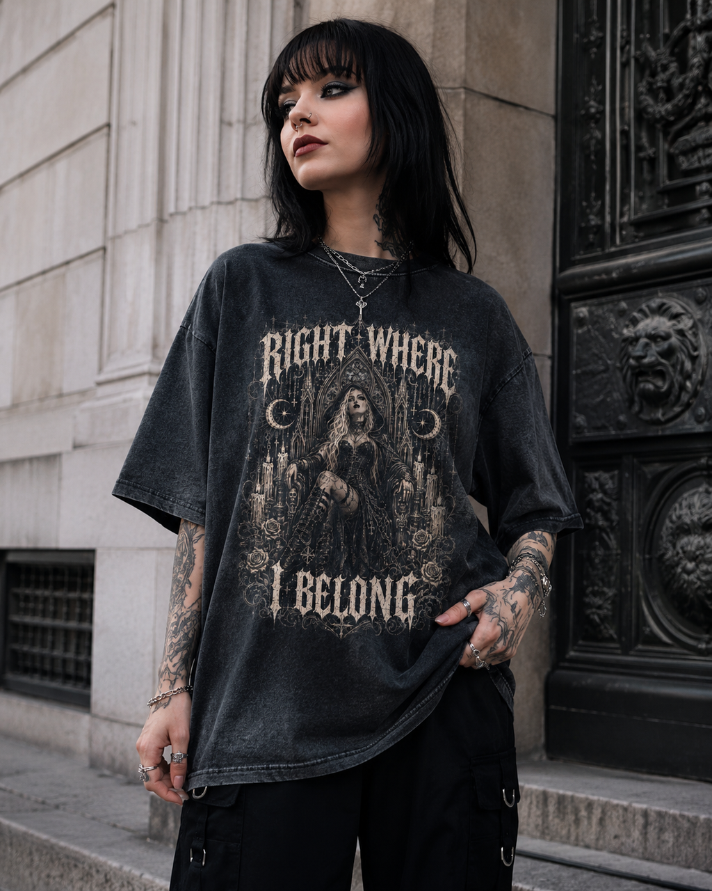 Right Where I Belong Tee — Vintage Gothic Acid-Wash Men’s T-Shirt