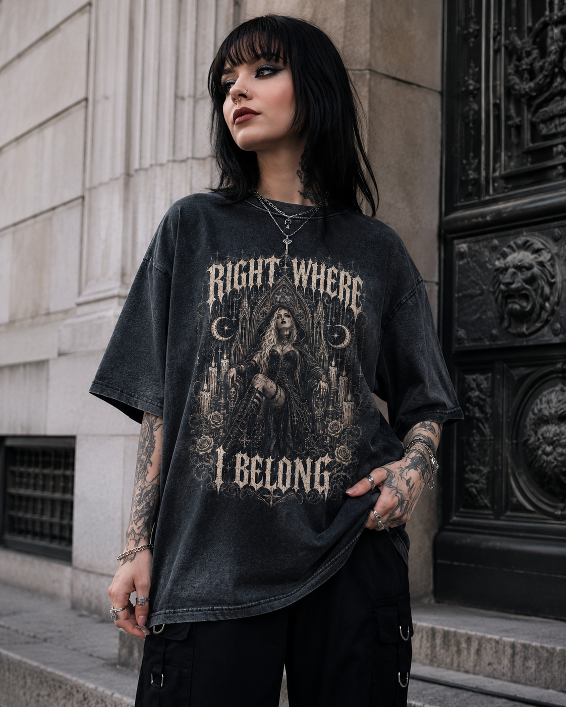 Right Where I Belong Tee — Vintage Gothic Acid-Wash Men’s T-Shirt
