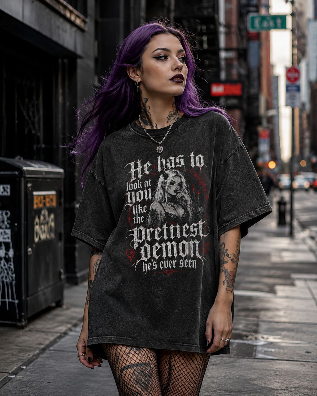 Prettiest Demon Graphic Tee — Acid Wash Oversized Men’s Shirt
