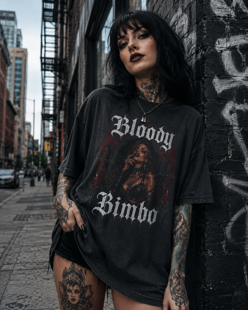 Bloody Bimbo Graphic Tee — Vintage Gothic Oversized T-Shirt