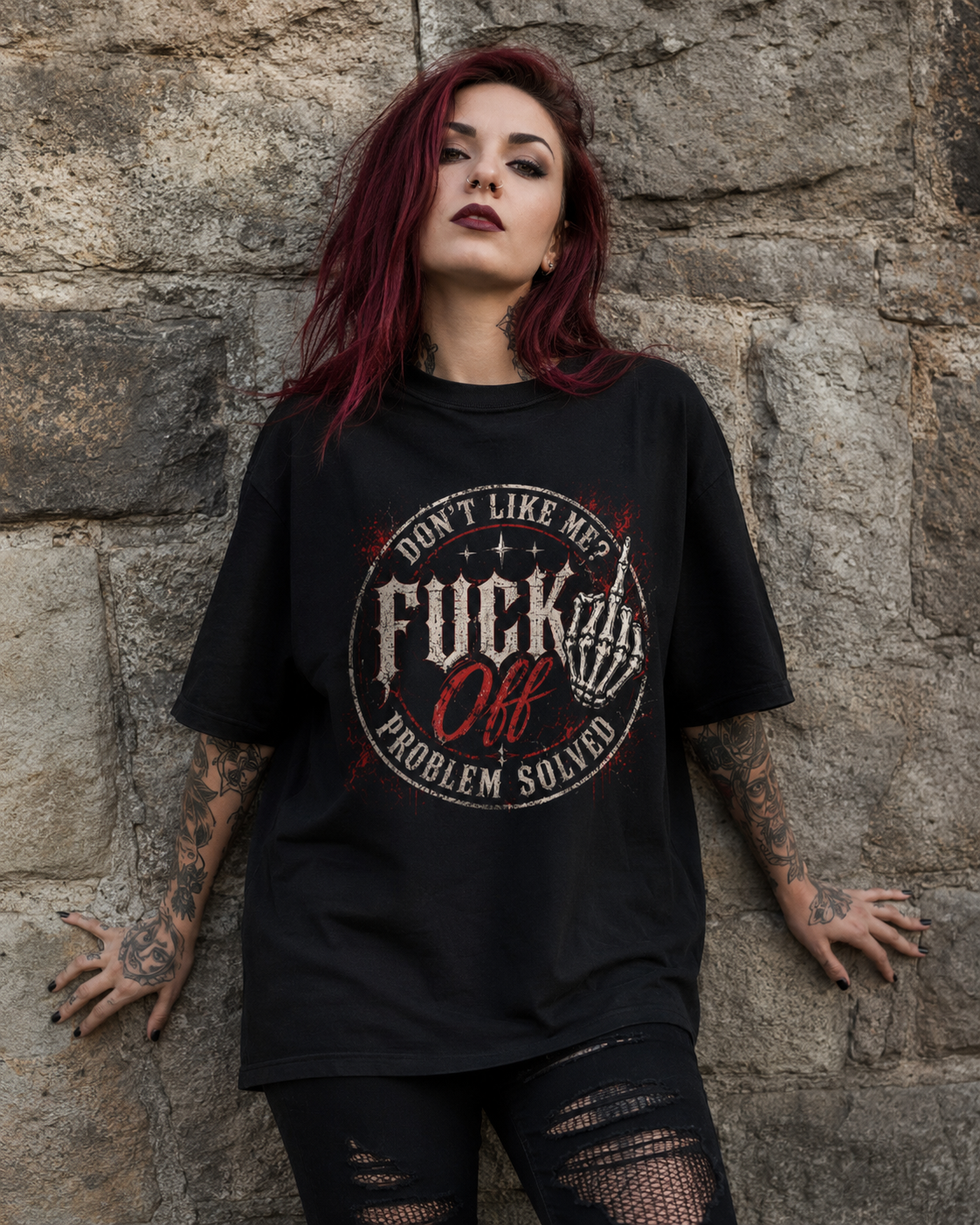 Graphic Tee - "Don't Like Me? F*** Off" Skull Hand Vintage Distressed T-Shirt