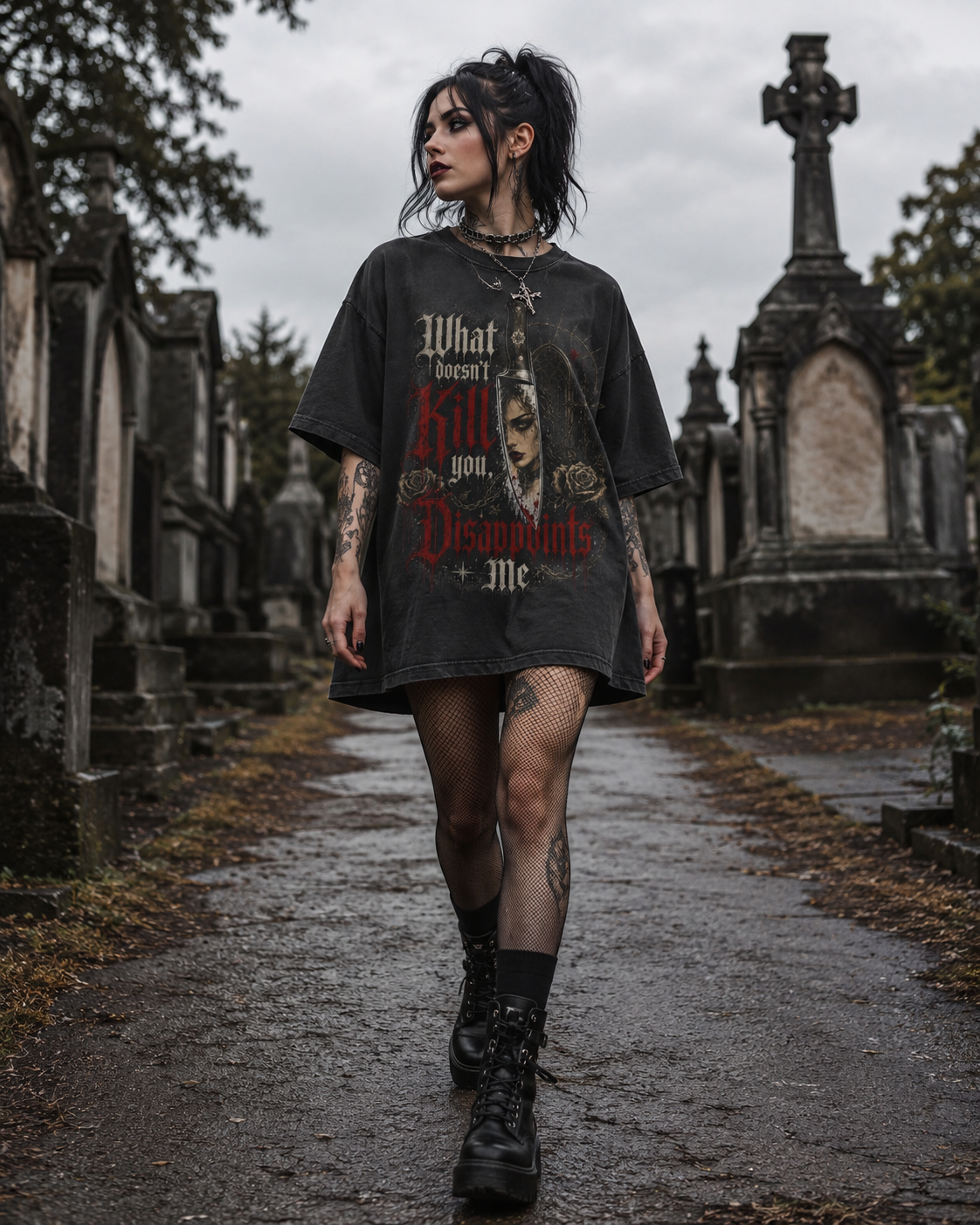 Acid-Wash Graphic Tee — "What Doesn't Kill You Disappoints Me"