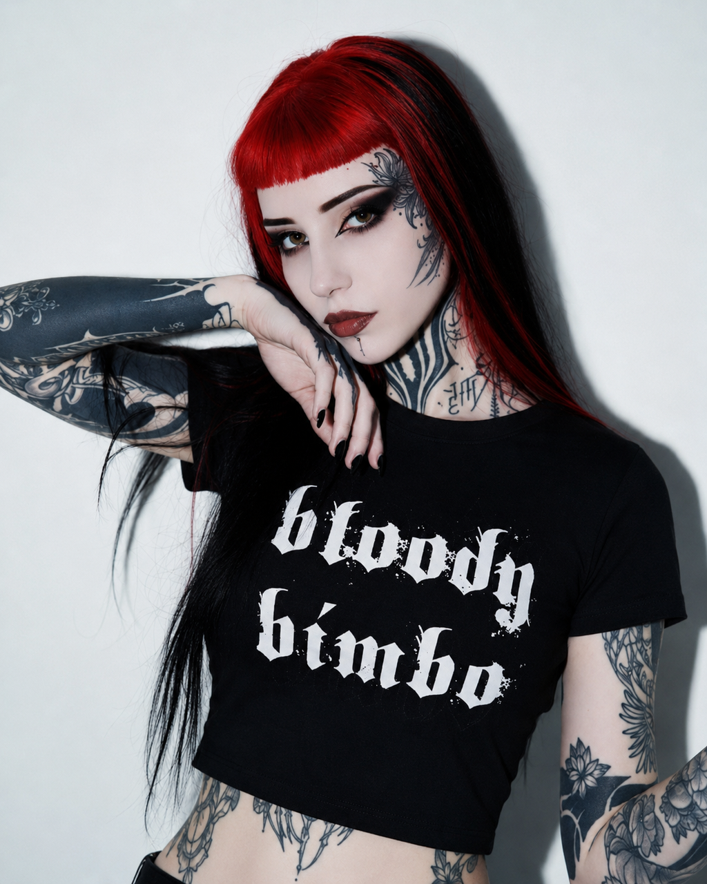 Bloody Bimbo Crop Tee — Edgy Gothic Graphic Women's Baby Tee